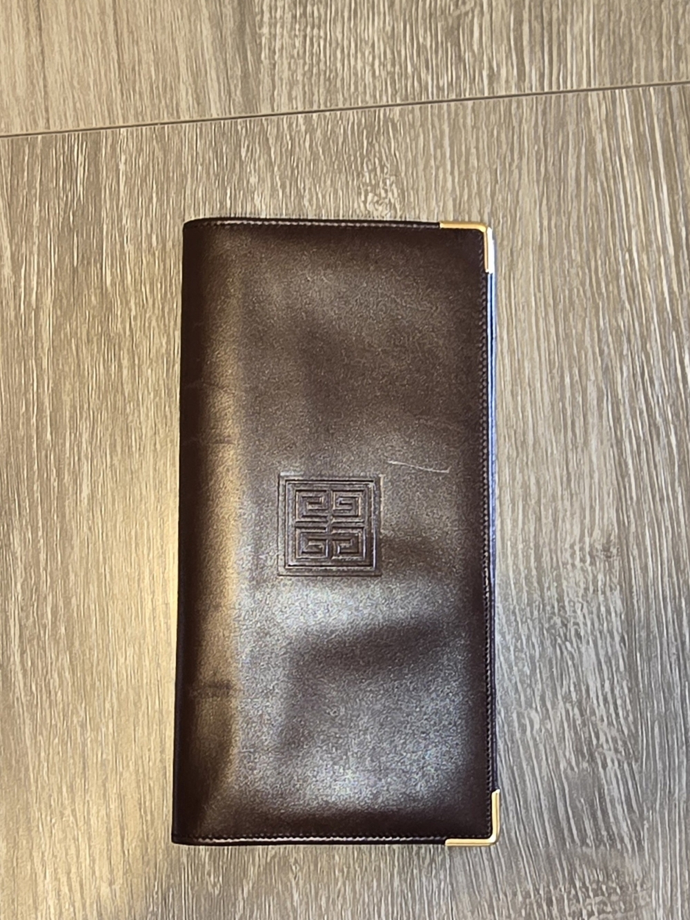 Vintage GIVENCHY Brown Smooth Leather Long Wallet Gold Hardware-Made in Spain